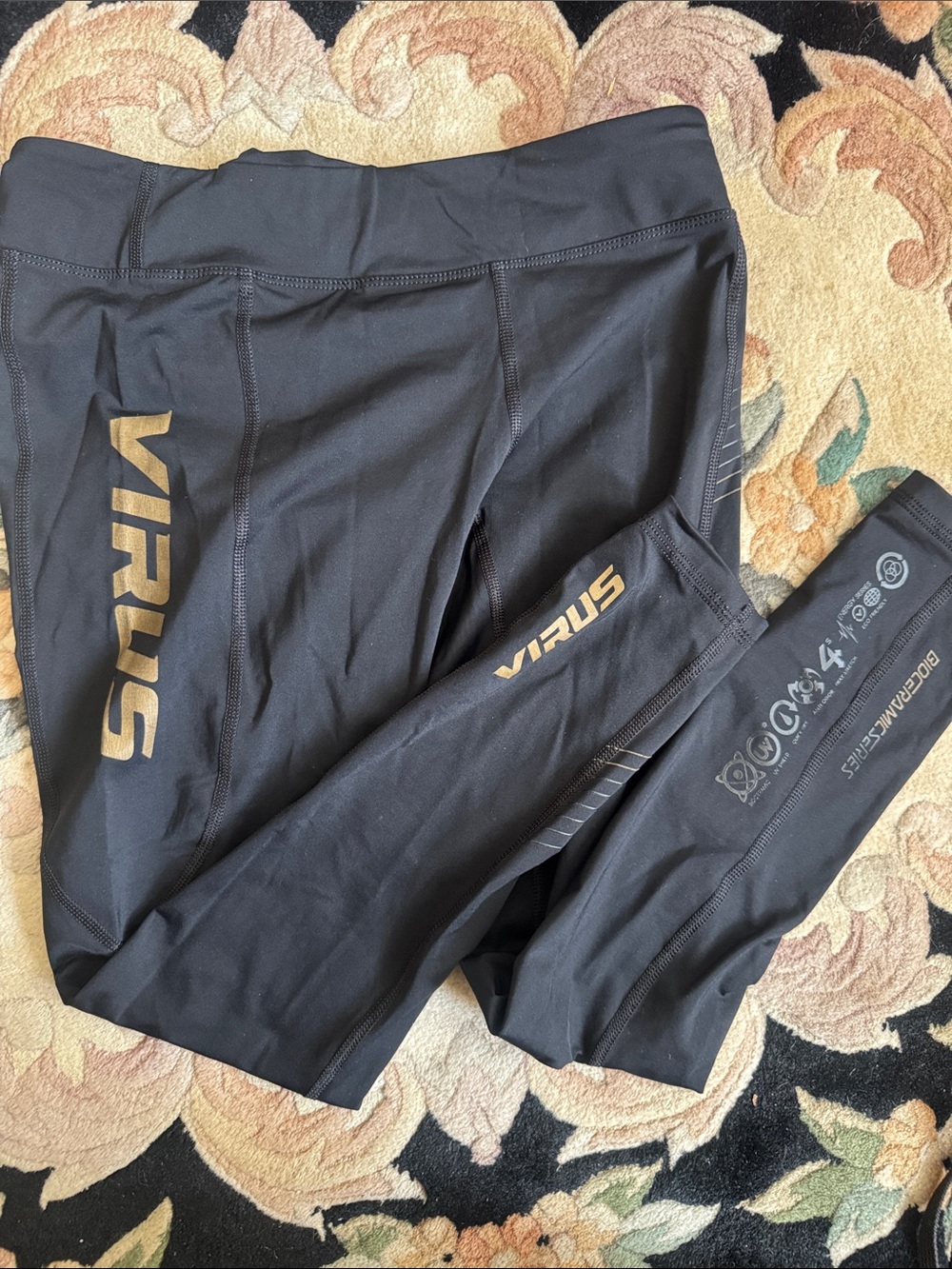 Virus Black Leggings with Gold Logo - Kids Compression